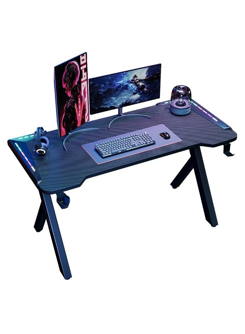 Zoom Plus Zoom Plus Gaming Desk with LED RGB Lights PC Computer Desk Y Shaped Gamer Home Office Computer Desk Table with Handle Rack Cup Holder & Headphone Hook 120x73x60 cm Black - Image 1
