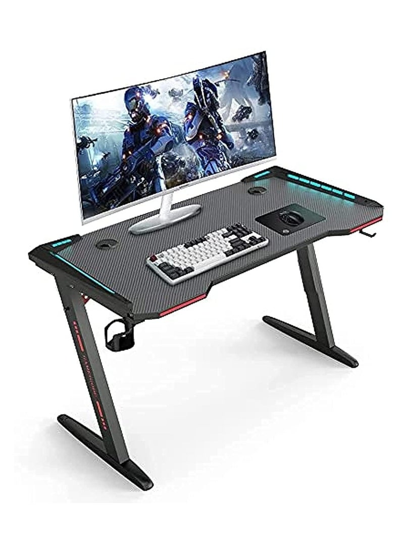 Zoom Plus Zoom Plus Gaming Desk with LED RGB Lights PC Computer Desk Y Shaped Gamer Home Office Computer Desk Table with Handle Rack Cup Holder & Headphone Hook 120x73x60 cm Black - Image 2
