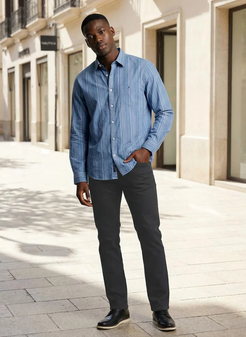 نوتيكا Men Regular Fit Long Sleeve Dyed Shirt for Everyday Casual Wear-Light Blue