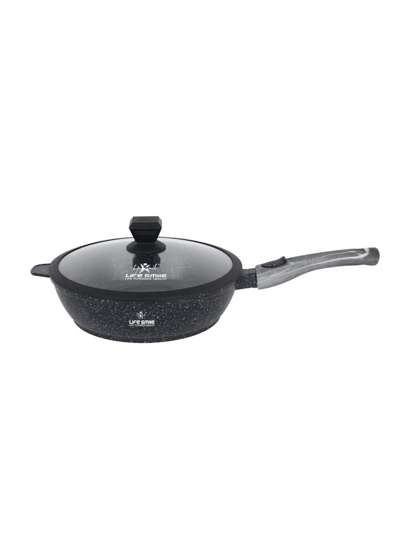 Life Smile 24cm Fry Pan (2.4L) Non-Stick Granite Cookware with Glass Lid - Image 1