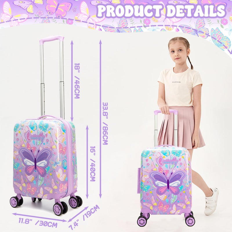 Esteemly Kid's Luggage Set 2 Piece Suitcase Set 16" Hardside Luggage with Spinner Wheels Girls Carry on Toddler Travel Rolling Suitcase with Neck Pillow Airline Approved - Image 2