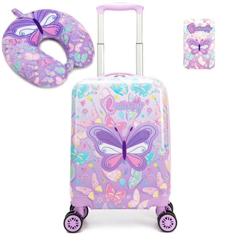 Esteemly Kid's Luggage Set 2 Piece Suitcase Set 16" Hardside Luggage with Spinner Wheels Girls Carry on Toddler Travel Rolling Suitcase with Neck Pillow Airline Approved - Image 1