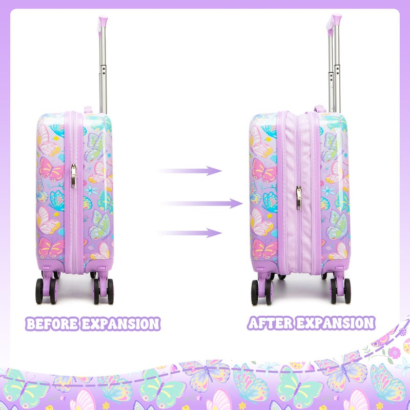 Esteemly Kid's Luggage Set 2 Piece Suitcase Set 16" Hardside Luggage with Spinner Wheels Girls Carry on Toddler Travel Rolling Suitcase with Neck Pillow Airline Approved - Image 5
