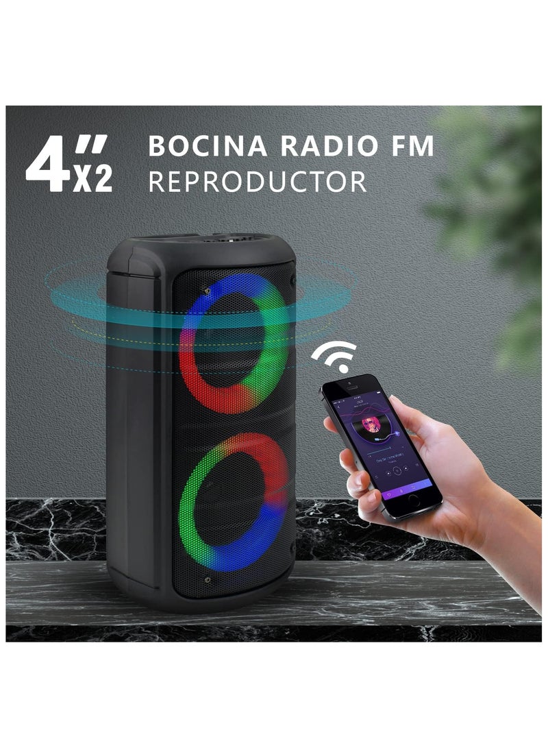 Large Smart Bluetooth Speaker for 4" Dual Pc - Wireless Bluetooth Speaker for Outdoor | 2400 Mah | Stereo Sound | Iphone Android | Microphone Input, LED Lights, USB, Radio - Image 5