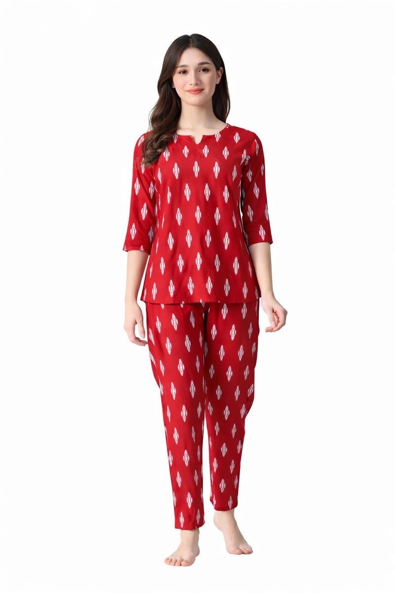 Ichaa Women's Printed Rayon Night Wear Top and Bottom Night Suit Set (S) - Image 1