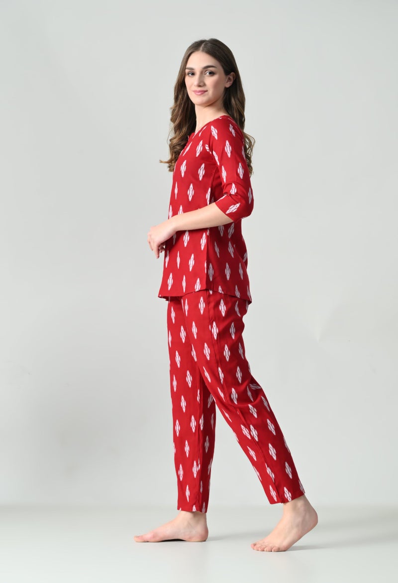 Ichaa Women's Printed Rayon Night Wear Top and Bottom Night Suit Set (S) - Image 3