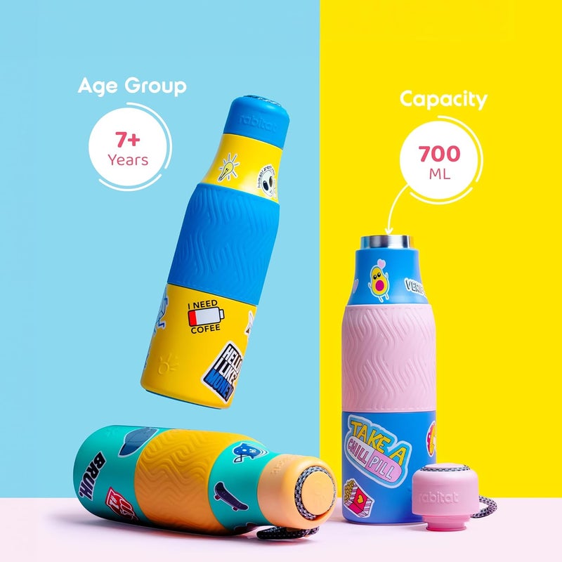 Rabitat ZAPPY Personalized Vaccum Insulated Water Bottle 700ml Yellow Geek | Hot & Cold Stainless Steel Leakproof Water Bottle for Kids | Sipper for Kids | BPA Free | Rust Proof | ISI Certifed - Image 4
