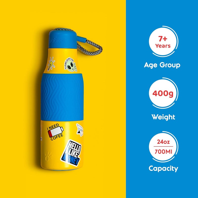 Rabitat ZAPPY Personalized Vaccum Insulated Water Bottle 700ml Yellow Geek | Hot & Cold Stainless Steel Leakproof Water Bottle for Kids | Sipper for Kids | BPA Free | Rust Proof | ISI Certifed - Image 2