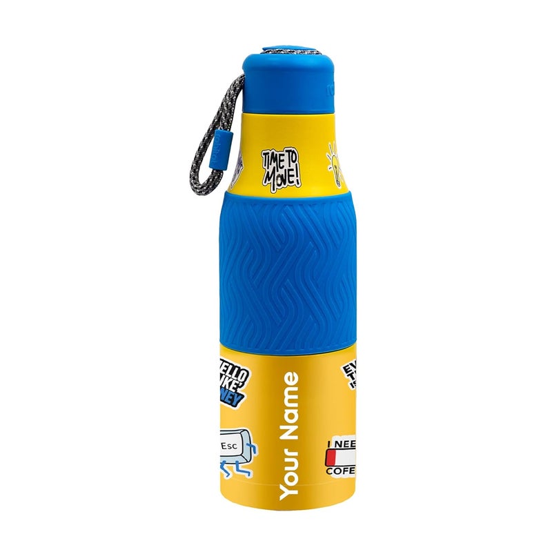 Rabitat ZAPPY Personalized Vaccum Insulated Water Bottle 700ml Yellow Geek | Hot & Cold Stainless Steel Leakproof Water Bottle for Kids | Sipper for Kids | BPA Free | Rust Proof | ISI Certifed - Image 1