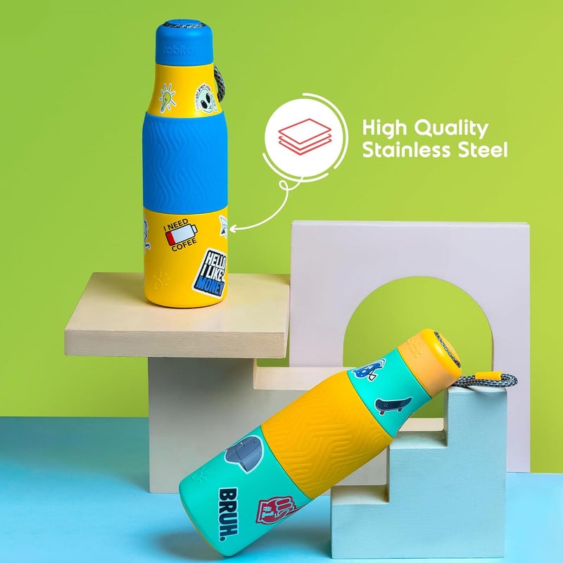 Rabitat ZAPPY Personalized Vaccum Insulated Water Bottle 700ml Yellow Geek | Hot & Cold Stainless Steel Leakproof Water Bottle for Kids | Sipper for Kids | BPA Free | Rust Proof | ISI Certifed - Image 3