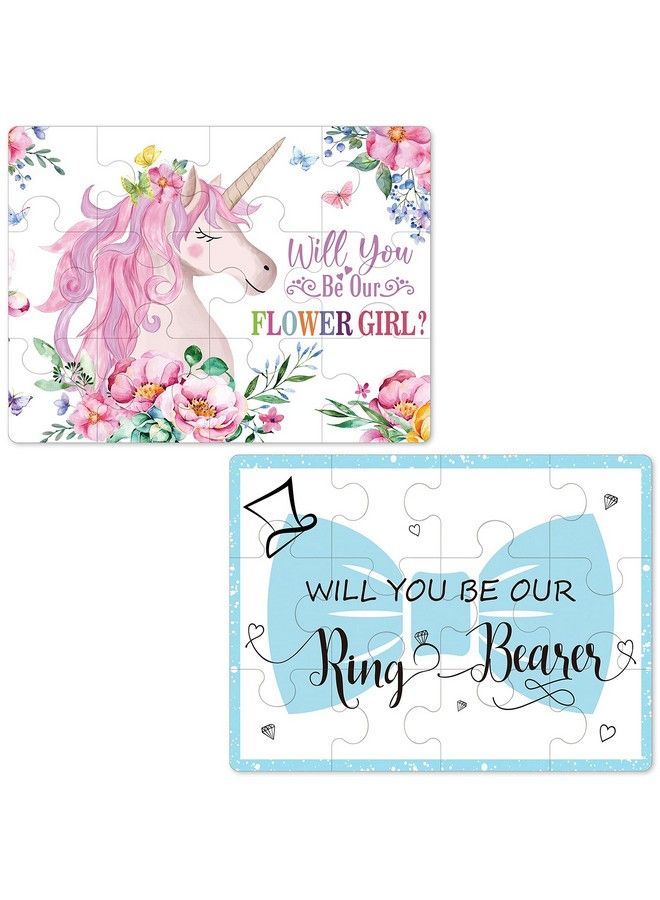 2 Pieces Flower Girl Ring Bearer Proposal Puzzle Invitation Wedding Puzzle Invitation Flower Girl Unicorn Ring Bearer Puzzle Decors (Novel Style)  - Image 1