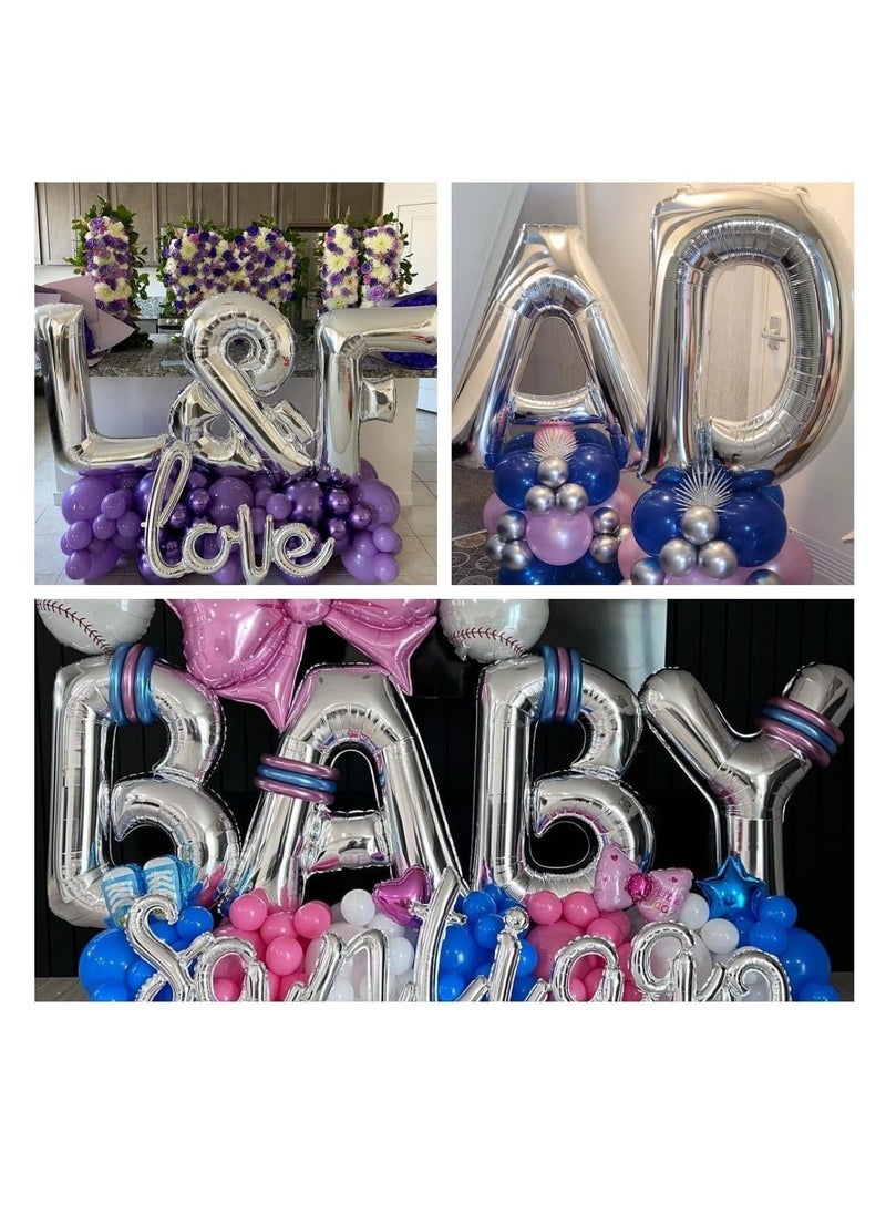 Party with Emma Silver Letter A to Z Balloons 32 inch Large Alphabet Balloons Silver Helium Foil Letter Balloon Banner for Birthday Party Anniversary Wedding Decoration (Silver-N)  - Image 5