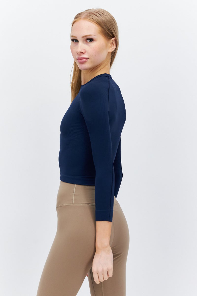 Adidas بلوزة تدريب طويلة الأكمام للنساء، رياضية، زرقاء - Image 4