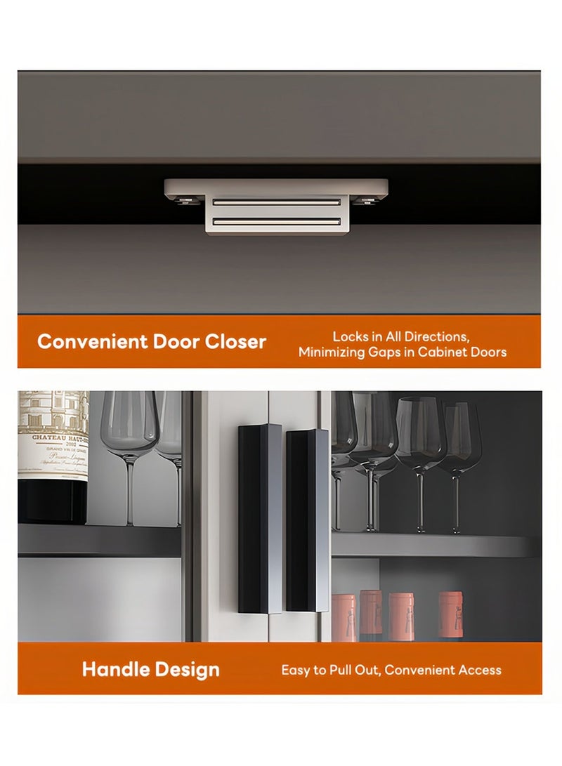 شاربدو خزانة بوفيه مطبخ عصرية بارتفاع 180 سم، مزودة بأبواب زجاجية، ورف مفتوح للميكروويف، ووحدة تخزين مغلقة، أبعادها 80×32×180 سم، وهي خزانة جانبية قائمة بذاتها مناسبة لغرفة الطعام، وغرفة المعيشة، والمطبخ. - Image 5