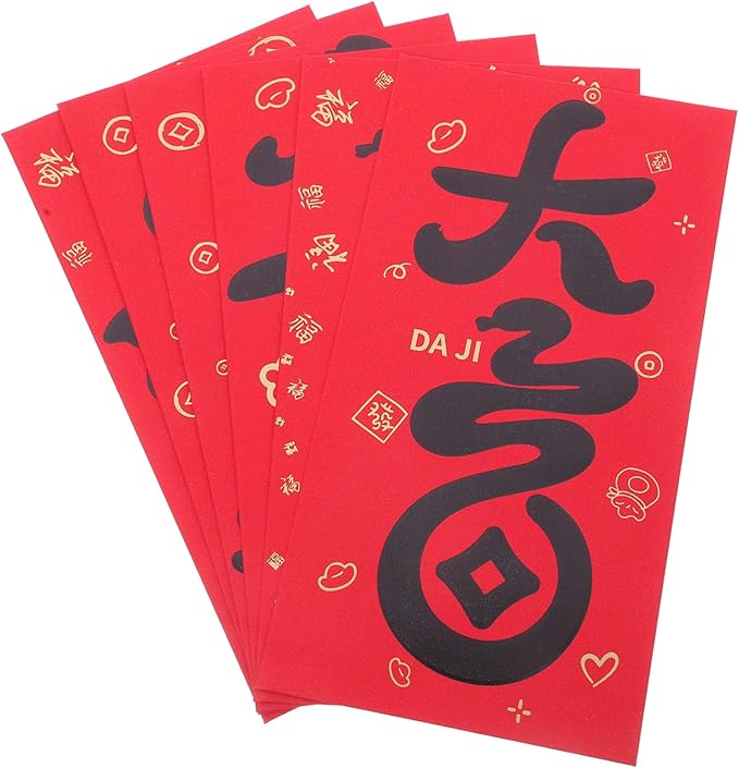 Black Chinese Red Envelopes 6pcs Lunar New Year Hongbao Lucky Money Packets For Wedding Birthday - Image 1
