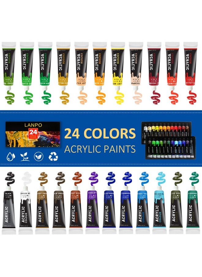 Colorful - Acrylic Painting Kit 64 Piece Kids Painting Set With Walnut Easel 24 Colors Acrylic Paint Canvas Palette Brushes Apron And Sleeve Set Art Painting Supplies Kit Perfect For Kids - Image 1