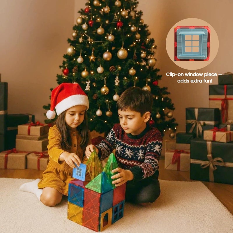 LATI 130 pcs Magnetic Tiles, Magnet Building Blocks for Kids STEM Construction Set Clear Imagination Inspirational Educational Toddler Boys Girls Kids Toys for 3 4 5 6 7 8 Years with 2 Cars - Image 2