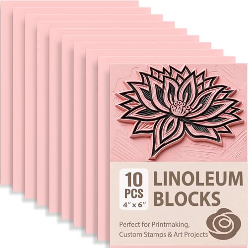 Bluvizo Rubber Linoleum Blocks for Printmaking: 10Pcs 4" x 6" Stamp Carving Kit - Perfect for Linocut Block Printing Supplies, Stamp Making, Craft Materials and DIY Art Projects - Image 1