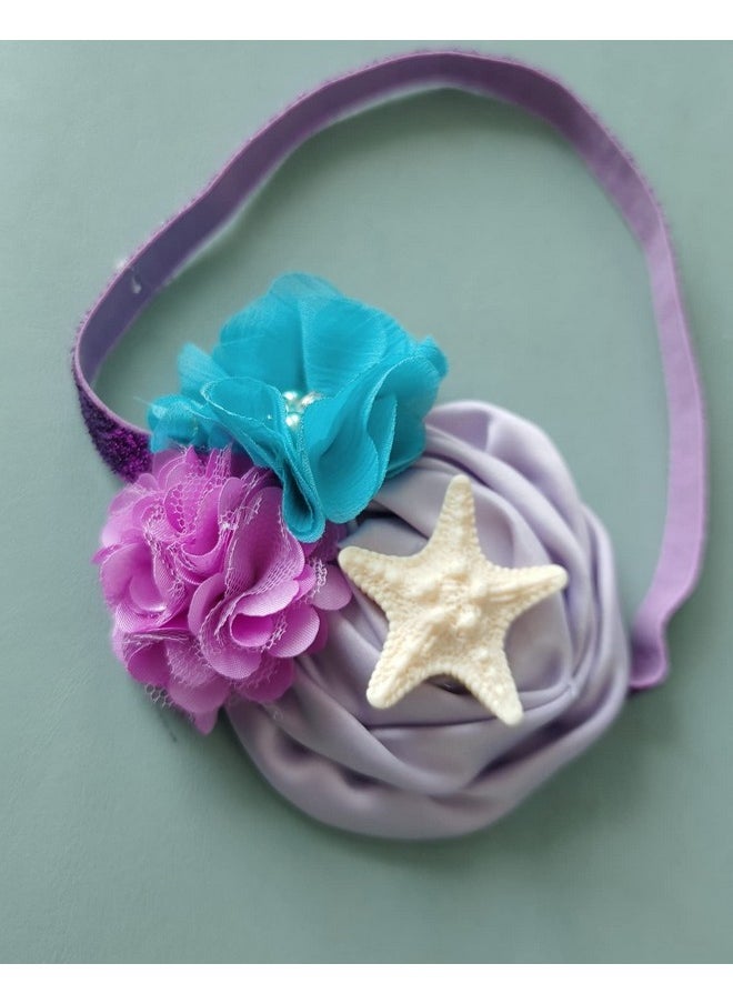 JustMyDress Starfish Bow Headband Hair Clips Pin Hair Bow Band Baby Girls Mermaid Headband Jbc27 (-Purple Flower)  - Image 2