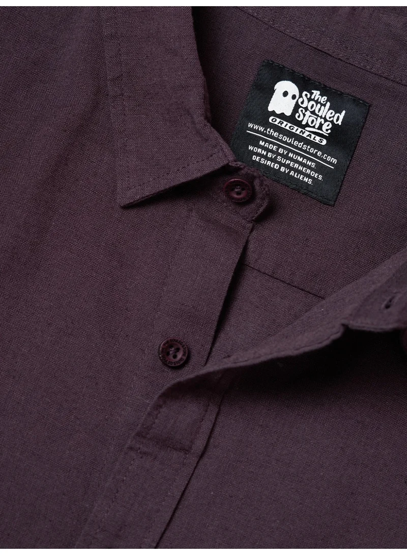 The Souled Store Purple The Souled Store Men Berry Solid Regular Fit Cotton Linen Shirts for Men | Best Price UAE
