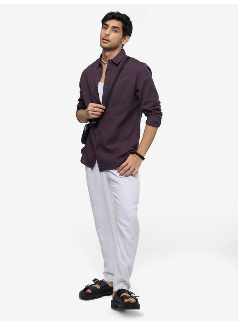 The Souled Store Purple The Souled Store Men Berry Solid Regular Fit Cotton Linen Shirts for Men | Best Price UAE