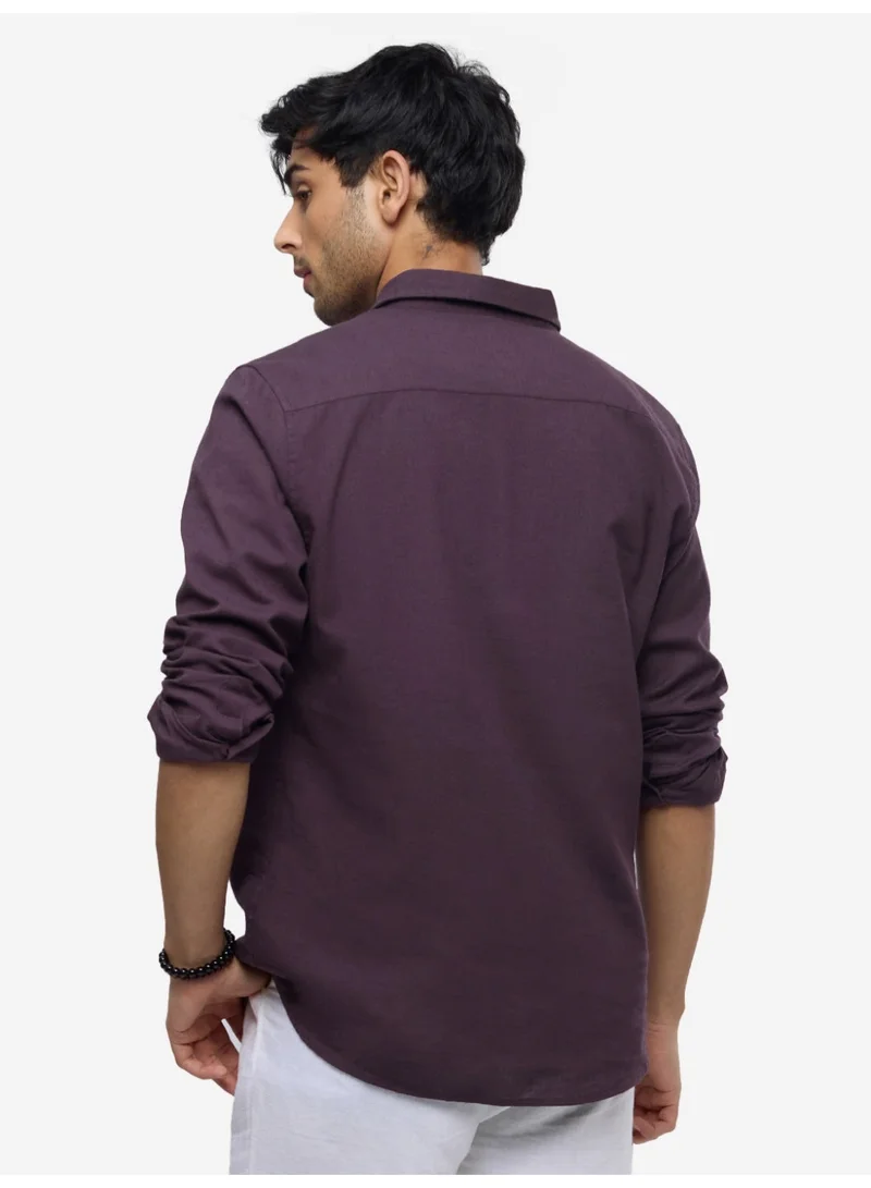 The Souled Store Purple The Souled Store Men Berry Solid Regular Fit Cotton Linen Shirts for Men | Best Price UAE