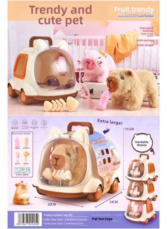 Children's Toy Electric Kapi Toy Bala Doll Walking Doll Simulation Puppy Pet Plush Baby-Color:Mg-205 Trendy Cute Pet Car Cage Kapibala  - Image 1
