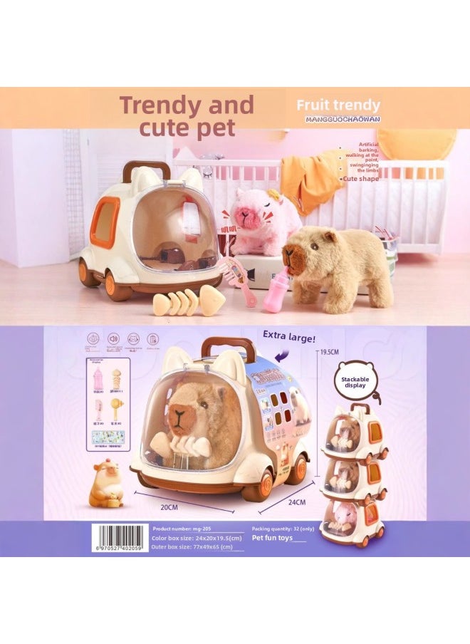 Children's Toy Electric Kapi Toy Bala Doll Walking Doll Simulation Puppy Pet Plush Baby-Color:Mg-205 Trendy Cute Pet Car Cage Kapibala  - Image 4