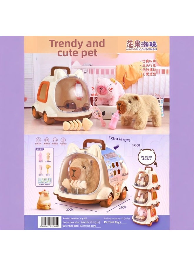 Children's Toy Electric Kapi Toy Bala Doll Walking Doll Simulation Puppy Pet Plush Baby-Color:Mg-205 Trendy Cute Pet Car Cage Kapibala  - Image 3