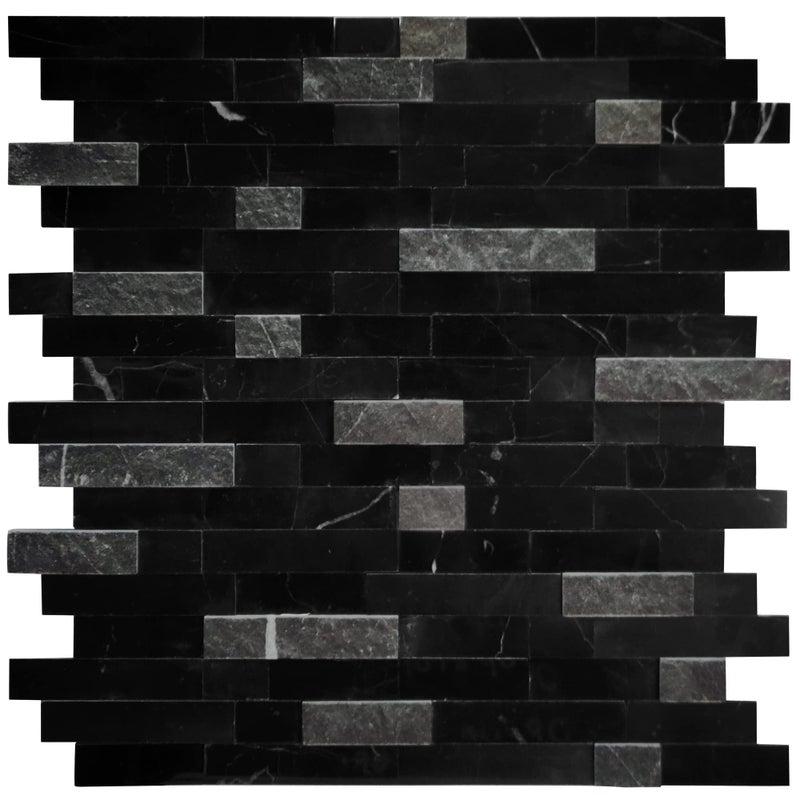 SUNWINGS 5-Sheet Peel and Stick Mosaic Natural 3D Stone Self Adhesive Marble Tiles, 11.5" x 10.7" Stick on Backsplash for Kitchen Bathroom Fireplace Vanity, Mixed Black - Image 1