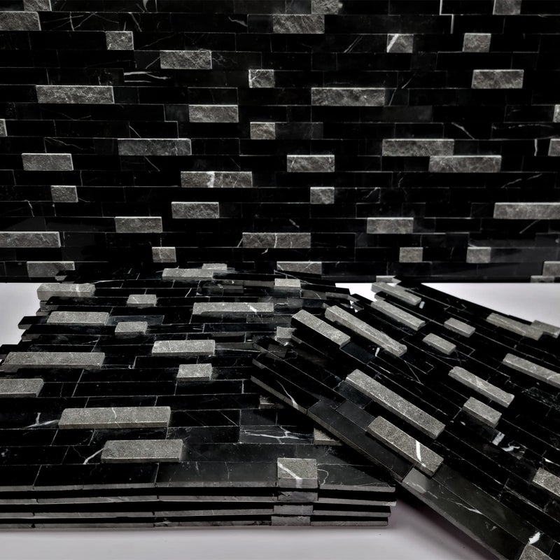 SUNWINGS 5-Sheet Peel and Stick Mosaic Natural 3D Stone Self Adhesive Marble Tiles, 11.5" x 10.7" Stick on Backsplash for Kitchen Bathroom Fireplace Vanity, Mixed Black - Image 3