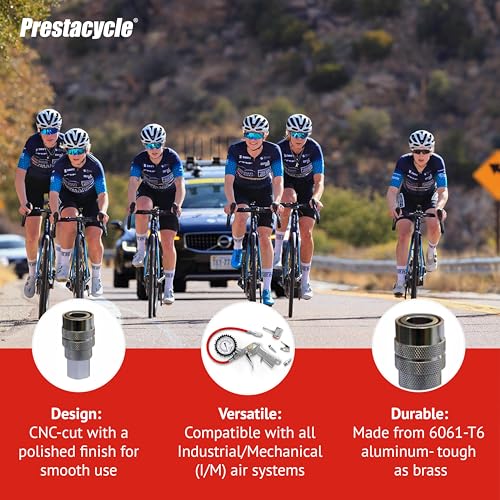Prestacycle 1/4" I/M Alloy Quick Coupler Kit, Lightweight Durable CNC Machined Aluminum Air Hose Connector with Stainless Steel Bearings, Includes Coupler and Plugs - Image 4
