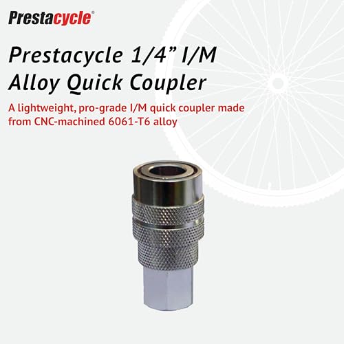 Prestacycle 1/4" I/M Alloy Quick Coupler Kit, Lightweight Durable CNC Machined Aluminum Air Hose Connector with Stainless Steel Bearings, Includes Coupler and Plugs - Image 2