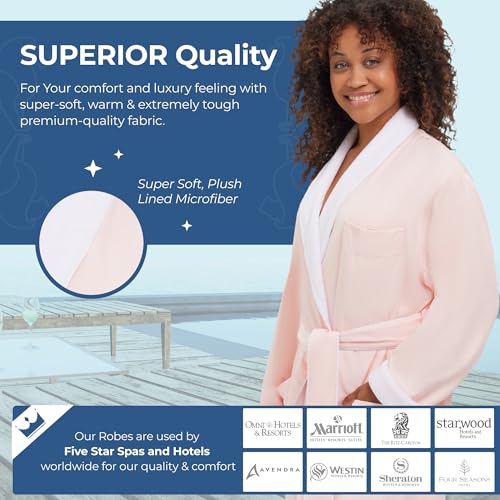 MONARCH Plush Lined Microfiber Bath Robe for Men or Women – Soft Microfiber Shell with Polyester Lining, Generously Sized Resort-Grade Spa & Hotel Robe with Pockets - Machine Washable (Pink) - Image 3