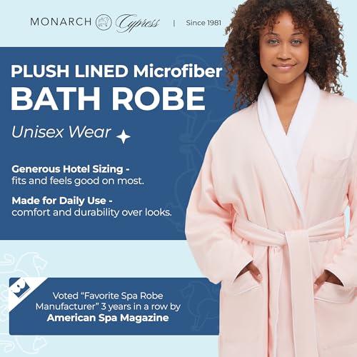MONARCH Plush Lined Microfiber Bath Robe for Men or Women – Soft Microfiber Shell with Polyester Lining, Generously Sized Resort-Grade Spa & Hotel Robe with Pockets - Machine Washable (Pink) - Image 2