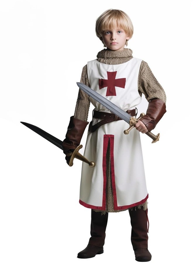 VZQI Kids Crusader Costume White Medieval Knight Tunic Boys Outfit Renaissance Roman Warrior Sleeveless Costume Halloween with Belts M - Image 1