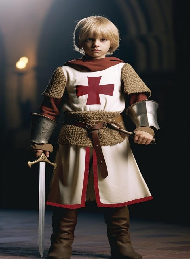 VZQI Kids Crusader Costume White Medieval Knight Tunic Boys Outfit Renaissance Roman Warrior Sleeveless Costume Halloween with Belts M - Image 5