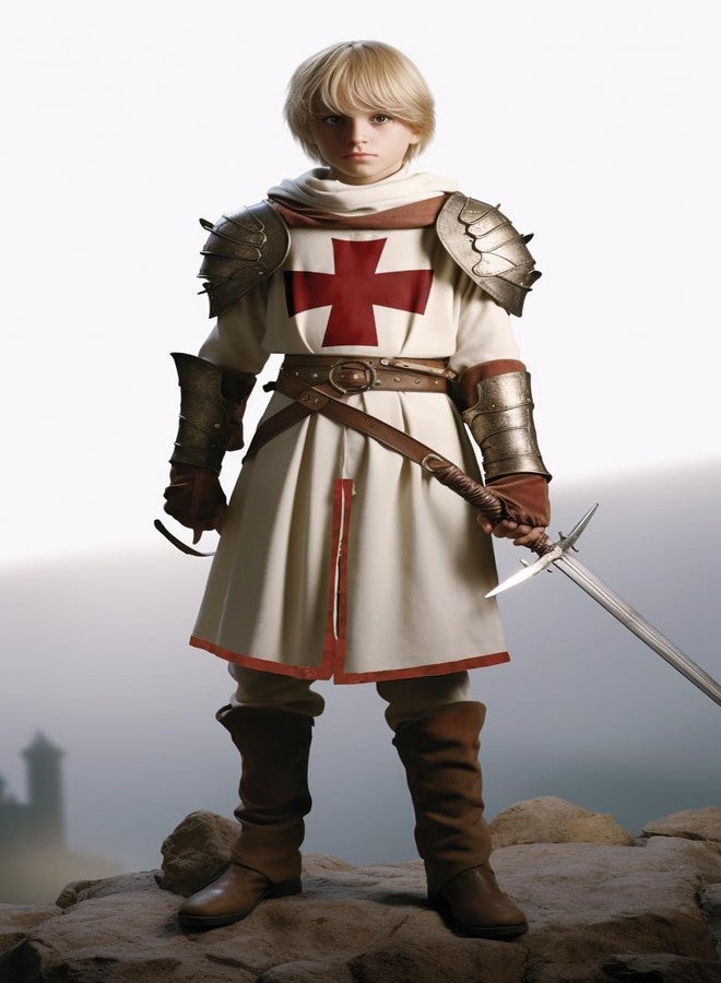VZQI Kids Crusader Costume White Medieval Knight Tunic Boys Outfit Renaissance Roman Warrior Sleeveless Costume Halloween with Belts M - Image 4