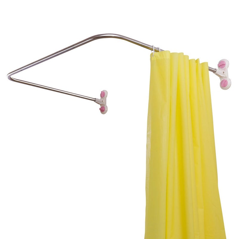BAOYOUNI Bathroom U Shaped Corner Shower Curtain Rod Pole Decorative Curved Bath Curtain Rail Bar with Suction Cup 385 x 40