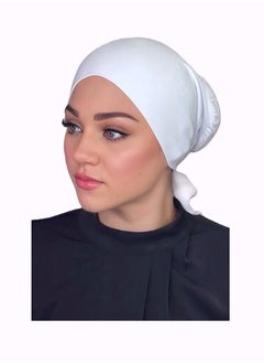 Perfectory PERFECTORY Jersey Bonnet Tie-Back Caps Under Scarf Head Wraps for Women Turban Hat Lightweight and Comfortable-White  - Image 2