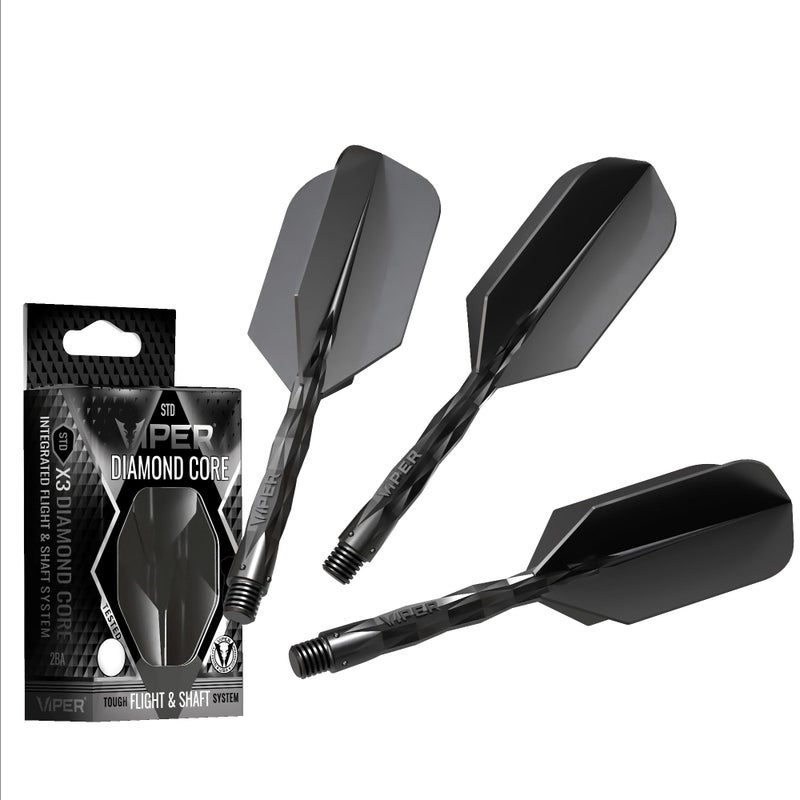 Viper Diamond Core Integrated Dart Flight & Shaft System - Precision Darting Accessory with Tough Polymers for Enhanced Performance, Set of 3, Medium Shaft, Slim Flight, Black - Image 1