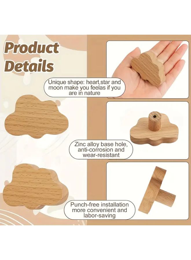 2pcs Bohemian Cloud Shaped Natural Beech Wood Drawer Knobs With Screws - Image 3