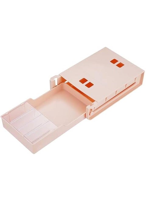 Storage Box Organizer, Hidden Drawer Pencil Slide Out, Adhesive Strong Load-Bearing Hidden Solution, Under Desk with Slide-Out Drawer Self for Pens Papers More Large Capacity (1Pack, Pink)