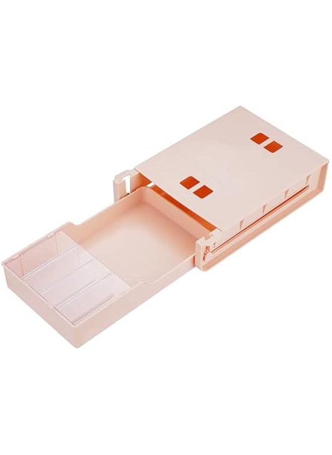 Storage Box Organizer, Hidden Drawer Pencil Slide Out, Adhesive Strong Load-Bearing Hidden Solution, Under Desk with Slide-Out Drawer Self for Pens Papers More Large Capacity (1Pack, Pink)
