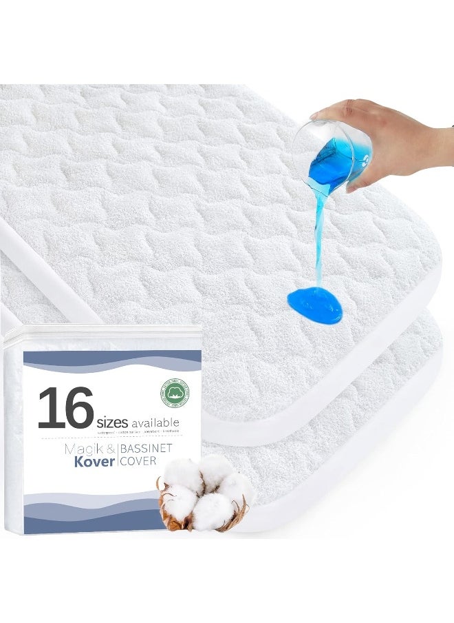 Magik & Kover Magik & Kover Bassinet Mattress Pad Fit for AMKE 3 in 1(21" x 35") /MiClassic/Milliard/Besrey/Evolur Stellar/TCBunny/GoFirst Bassinet, Waterproof Bassinet Mattress Protector, Cotton Terry Surface  - Image 1