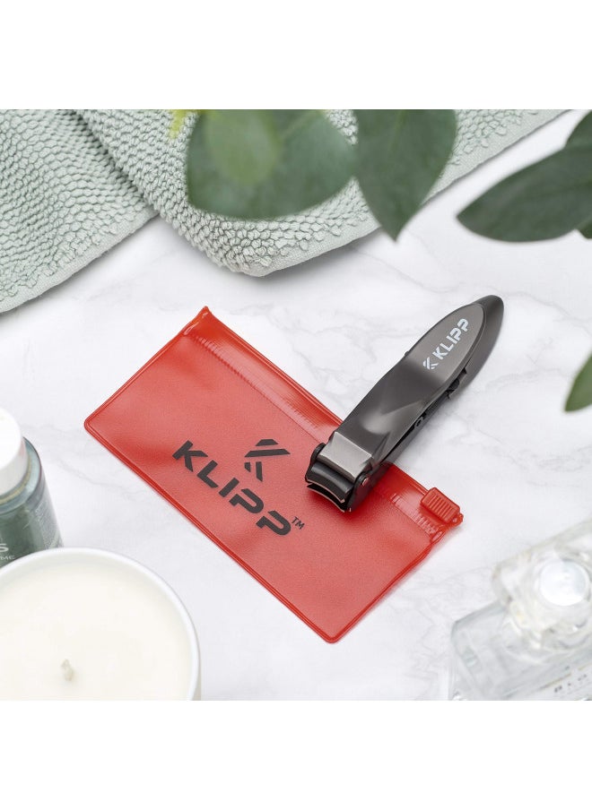 KLIPP - Nail Clippers for Men with Catcher - KLIPP Razor-Sharp Heavy Duty Self-Collecting Nail Cutters with Ergonomic Lever Keep Fingernails and Toenails Impeccably Manicured - Includes Ziplock Pouch - Image 1