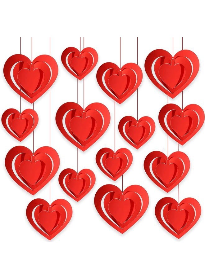 Pedel 15 Pieces Valentines Day Heart Swirl, 3D Red Hollowed Heart Hanging Swirls with Red Ribbon for Galentines Wedding Anniversary Engagement Party Decoration - Image 1