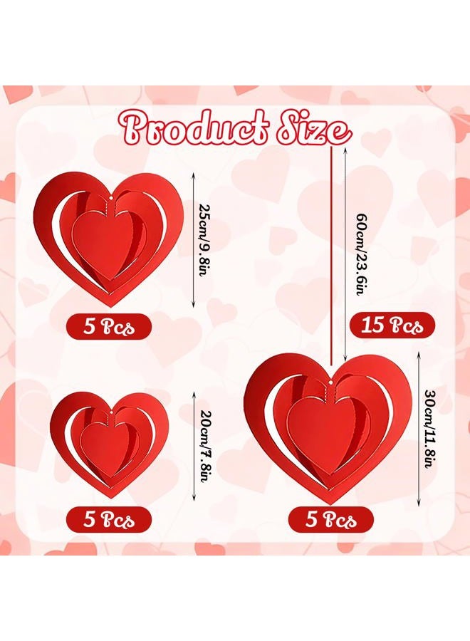 Pedel 15 Pieces Valentines Day Heart Swirl, 3D Red Hollowed Heart Hanging Swirls with Red Ribbon for Galentines Wedding Anniversary Engagement Party Decoration - Image 5