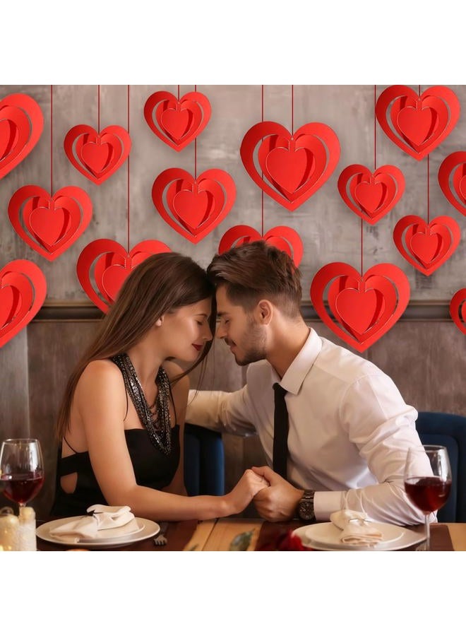 Pedel 15 Pieces Valentines Day Heart Swirl, 3D Red Hollowed Heart Hanging Swirls with Red Ribbon for Galentines Wedding Anniversary Engagement Party Decoration - Image 4