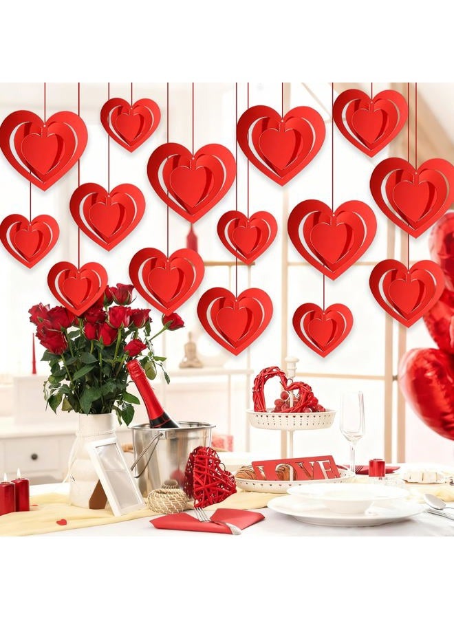 Pedel 15 Pieces Valentines Day Heart Swirl, 3D Red Hollowed Heart Hanging Swirls with Red Ribbon for Galentines Wedding Anniversary Engagement Party Decoration - Image 2